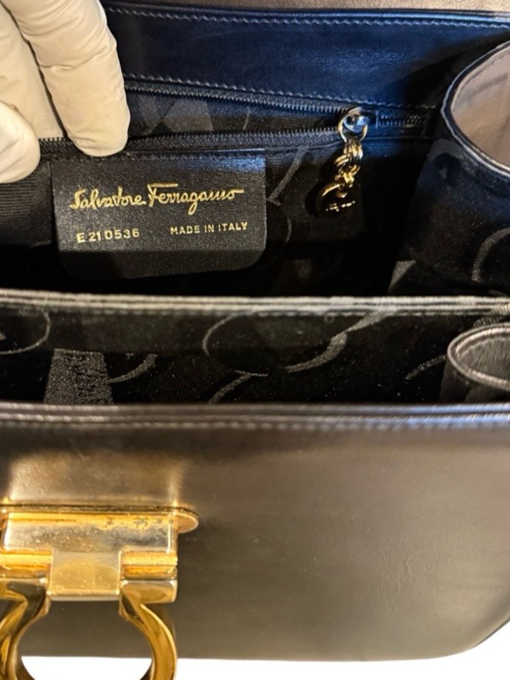 Salvatore Ferragamo Vintage Gancini Top Handle Bag Black Leather Gold Hardware - Picture 12 of 14